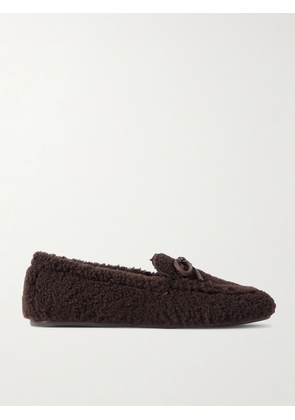 Stuart Weitzman - Britt Bow Leather-trimmed Shearling Loafers - Brown - US6,US6.5,US7,US7.5,US8,US8.5,US9,US9.5,US10,US10.5,US11,US11.5,US12