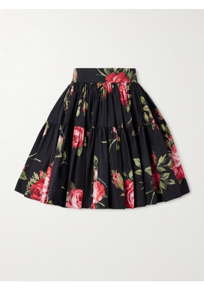 Dolce & Gabbana - Tiered Floral-print Cotton-poplin Mini Skirt - Black - IT36,IT38,IT40,IT42,IT44,IT46