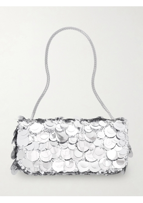 RABANNE - Sequined Metallic Leather Shoulder Bag - Silver - One size