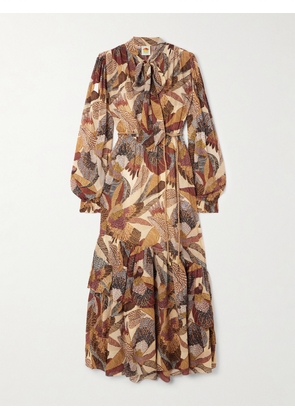 Farm Rio - Belted Printed Modal Maxi Dress - Cream - xx small,x small,small,medium,large,x large