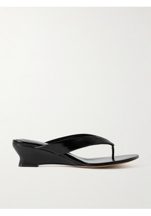 Le Monde Béryl - Eel-effect Leather Wedge Sandals - Black - IT35,IT35.5,IT36,IT36.5,IT37,IT37.5,IT38,IT38.5,IT39,IT39.5,IT40,IT40.5,IT41,IT41.5,IT42