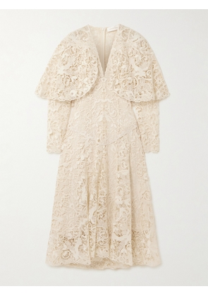 Zimmermann - Hypnotic Memento Bird Cape-effect Guipure Lace Midi Dress - Cream - 0,1,2