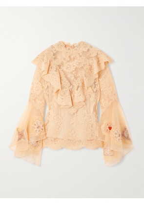 Zimmermann - Hypnotic Appliquéd Ruffled Lace Blouse - Cream - 00,1,2,3