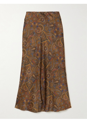 Veronica Beard - Clover Paisley-print Silk-blend Satin Midi Skirt - Brown - US0,US2,US4,US6,US8,US10,US12