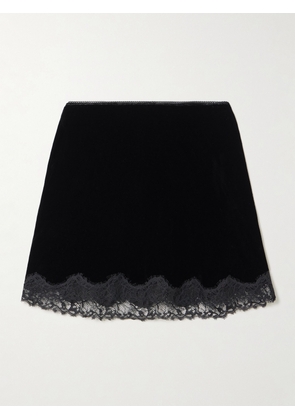 RIXO - Kornelia Lace-trimmed Velvet Mini Skirt - Black - UK 6,UK 8,UK 10,UK 12,UK 14,UK 16,UK 18,UK 20
