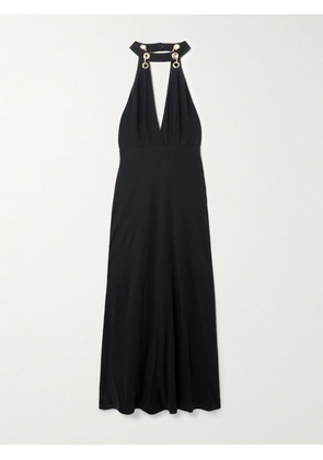 RIXO - Eleanora Eyelet-embellished Crepe De Chine Halter Neck Midi Dress - Black - UK 6,UK 8,UK 10,UK 12,UK 14,UK 16,UK 18,UK 20