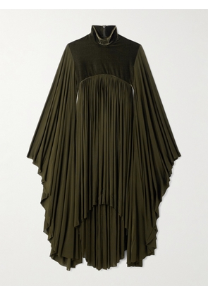 Zimmermann - Cape-effect Velvet-trimmed Gathered Jersey Dress - Green - 00,0,1,2,3,4