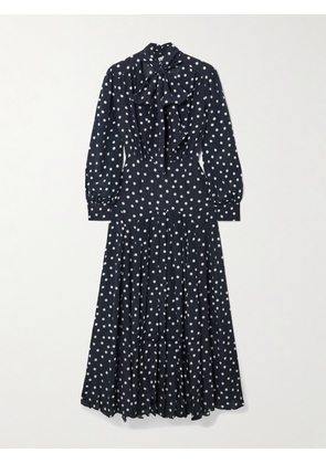 RIXO - Marigold Pussy-bow Polka-dot Silk Crepe De Chine Midi Dress - Blue - UK 6,UK 8,UK 10,UK 12,UK 14,UK 16,UK 18,UK 20