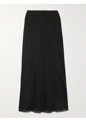 RIXO - Stassie Lace-trimmed Satin Midi Skirt - Black - UK 6,UK 8,UK 10,UK 12,UK 14,UK 16,UK 18,UK 20