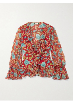 RIXO - Ami Ruffled Floral-print Silk-crepon Blouse - Red - UK 6,UK 8,UK 10,UK 12,UK 14,UK 16,UK 18,UK 20