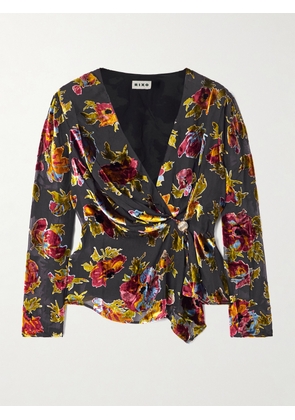 RIXO - Evelyn Embellished Floral-print Devoré-velvet Wrap Top - Multi - UK 6,UK 8,UK 10,UK 12,UK 14,UK 16,UK 18,UK 20
