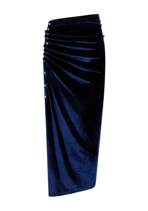 Rabanne ruched velvet midi skirt - P432 BLUE