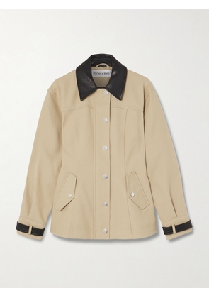 Veronica Beard - Talla Leather-trimmed Cotton Jacket - Neutrals - US0,US2,US4,US6,US8,US10,US12