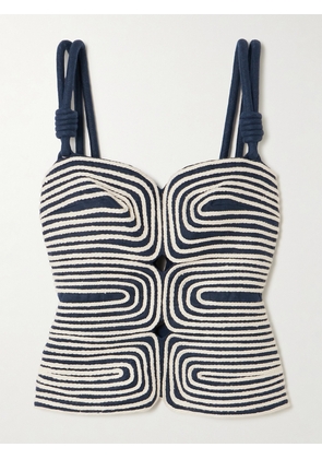 Andres Otalora - Marea Knotted Embroidered Linen Top - Blue - US0,US2,US4,US6,US8,US10,US12