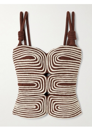 Andres Otalora - Marea Knotted Embroidered Linen Top - Brown - US0,US2,US4,US6,US8,US10,US12