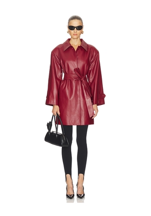 AEXAE Leather Padded Midi Coat in Red. Size M. Also in S, XS, XXS.