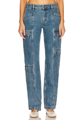 GRLFRND Naomi Low Rise Slim Cargo Jeans in Denim-Medium. Size 24. Also in 25, 26, 27, 28.