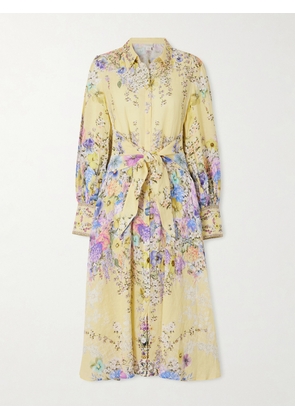 Camilla - Crystal-embellished Floral-print Silk And Linen-blend Midi Shirt Dress - Yellow - x small,small,medium,large,x large,xx large