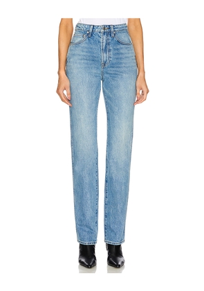 GRLFRND Sara Super High Rise Slim Straight Jeans in Denim-Medium. Size 23. Also in 24, 25, 26, 27, 28, 29.