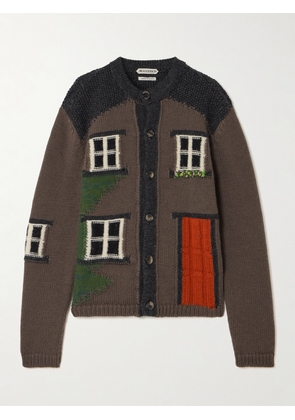JW Anderson - House Embroidered Intarsia-knit Merino Wool Cardigan - Brown - xx small,x small,small,medium,large,x large,xx large