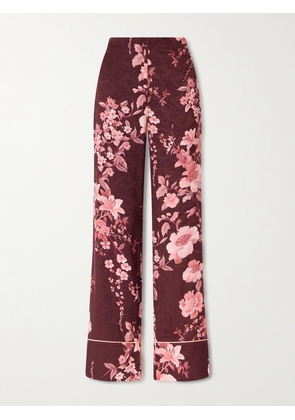 Borgo de Nor - Havana Floral-print Satin-trimmed Crepe De Chine Jacquard Pants - Red - UK 6,UK 8,UK 10,UK 12,UK 14,UK 16