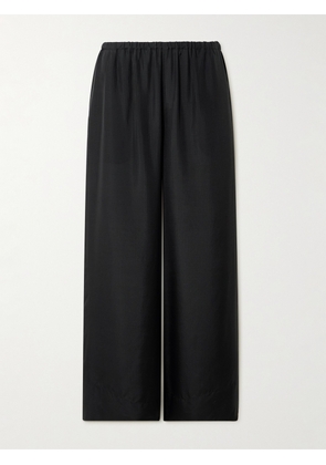 ST. AGNI - Textured-silk Wide-leg Pants - Black - xx small,x small,small,medium,large,x large