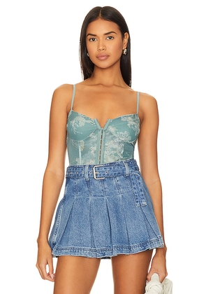 Free People x Intimately FP Night Rhythm Corset Bodysuit In Sage Combo in Denim-Medium. Size L. Also in S, XL, XS.