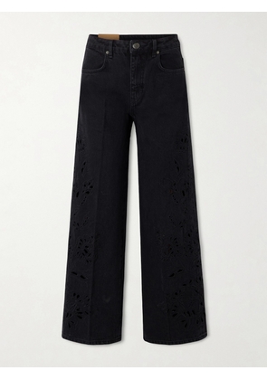 Farm Rio - Richelieu High-rise Wide-leg Jeans - Black - 23,24,25,26,27,28,29,30,31