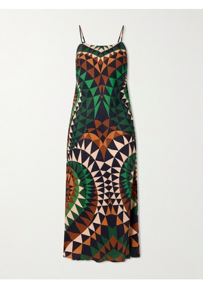 Farm Rio - Heart Deco Satin Maxi Dress - Green - xx small,x small,small,medium,large,x large