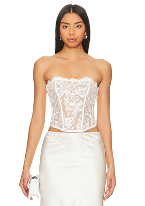 fleur du mal Floral Bow Embroidery Corset Top in Ivory. Size L. Also in S, XS.