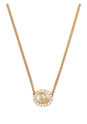 Christian Dior Pre-Owned 1980s rhinestone-embellished logo pendant necklace - Gold