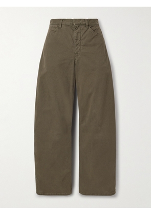 Nili Lotan - Tribeca Brushed Cotton-blend Twill Barrel-leg Pants - Green - US0,US2,US4,US6,US8,US10,US12