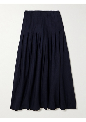 La Ligne - Pleated Cotton-twill Midi Skirt - Blue - US00,US0,US2,US4,US6,US8,US10,US12,US14