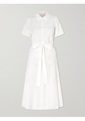 Carolina Herrera - Belted Embroidered Cotton-blend Poplin Midi Shirt Dress - White - US2,US4,US6,US8,US10