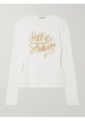 Acne Studios - Tinsel-trimmed Layered Cotton-blend Jersey T-shirt - Off-white - xx small,x small,small,medium,large