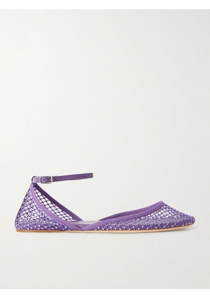 Christopher Esber - Minette Leather-trimmed Crystal-embellished Mesh Ballet Flats - Purple - IT35,IT36,IT37,IT38,IT39,IT40,IT41