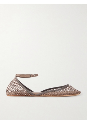 Christopher Esber - Minette Leather-trimmed Crystal-embellished Mesh Ballet Flats - Brown - IT35,IT36,IT37,IT38,IT39,IT40,IT41