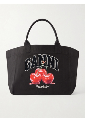 GANNI - Xxl Cherry Appliquéd Recycled-cotton Canvas Tote Bag - Black - One size