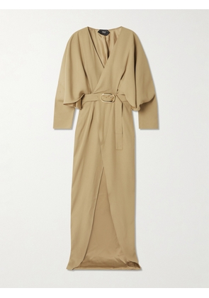 Taller Marmo - Dunaway Belted Tie-detailed Satin-trimmed Cady Maxi Dress - Green - IT38,IT40,IT42,IT44,IT46,IT48