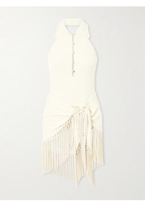 Taller Marmo - Tropicana Halterneck Swimsuit And Fringed Pareo Set - Ivory - x small,small,medium,large,x large