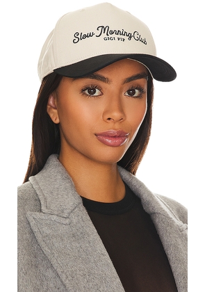 Gigi Pip Slow Morning Club Trucker Hat in Black,Cream.
