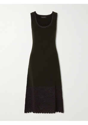 Wales Bonner - Alice Crochet-trimmed Ribbed Cotton-blend Midi Dress - Brown - x small,small,medium,large,x large
