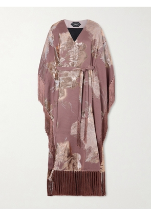 Taller Marmo - Dawn Royale Belted Fringed Embellished Crepe Kaftan - Purple - One size