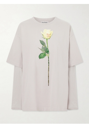 Acne Studios - Distressed Mesh-trimmed Printed Cotton-jersey T-shirt - Gray - xx small,x small,small,medium,large