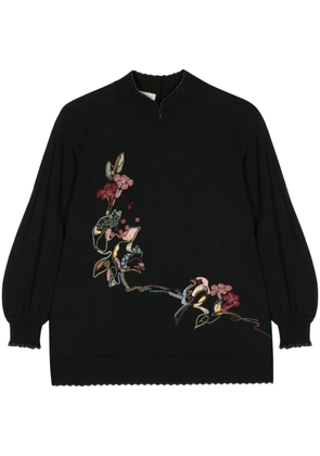 SHIATZY CHEN floral-embroidered split-neck jumper - Black