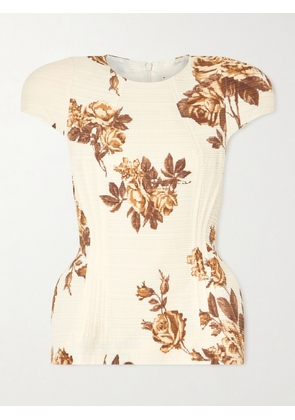 Magda Butrym - Floral-print Plissé-satin Blouse - Cream - FR 34,FR 36,FR 38,FR 40,FR 42