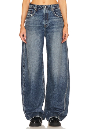 GRLFRND Paola Barrel Leg Jean in Denim-Dark. Size 23. Also in 24, 25, 26, 27, 28, 29, 30, 31, 32.