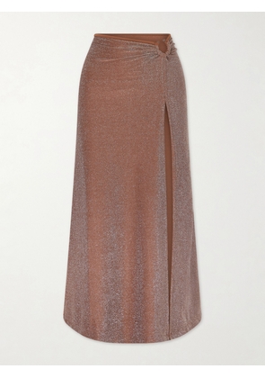 Johanna Ortiz - Nuevo Destino Embellished Recycled Stretch-lurex Midi Skirt - Brown - US0,US2,US4,US6,US8,US10,US12