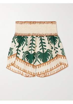 Johanna Ortiz - Linka Shirred Printed Cotton Shorts - Green - US0,US2,US4,US6,US8,US10,US12