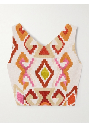 Marta Ferri - Santorini Cropped Embroidered Linen-blend Top - Multi - S/M,M/L,L/XL